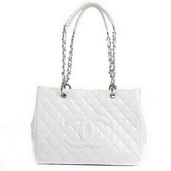 AAA Chanel Classic CC Shopping Bag A35899 White Patent Silver Knockoff